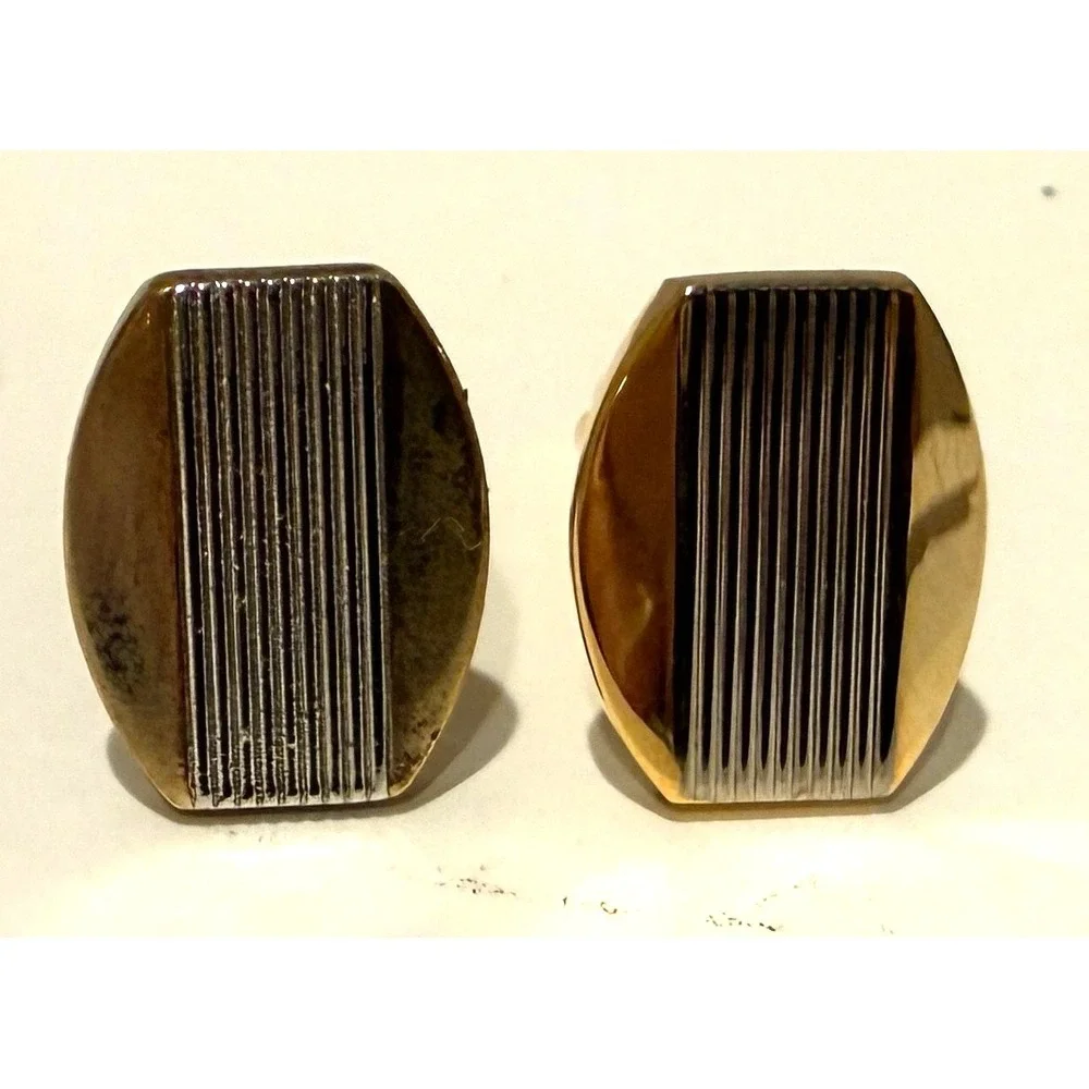 Vintage Stafford Gold Silver Toned Cuff Links Vertical Ribbed Pattern Box
